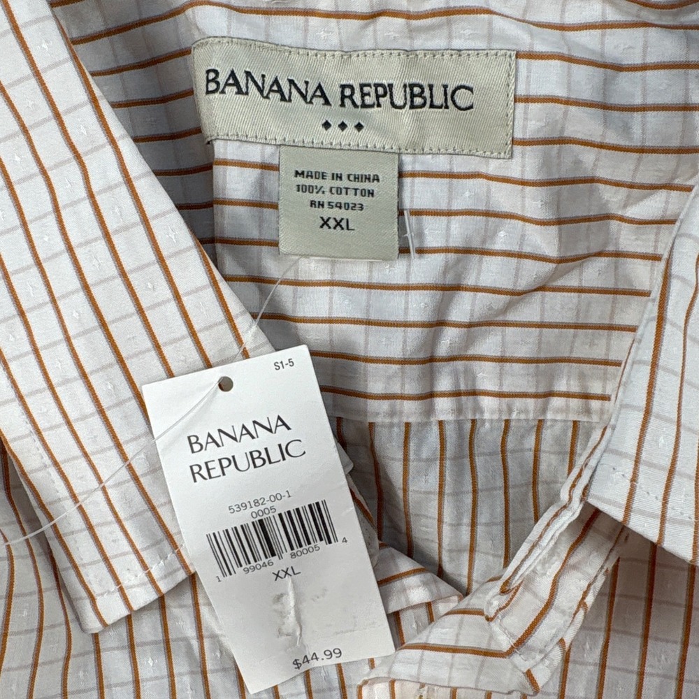 Banana Republic Mens XXL White Orange Striped Dobby Cotton Button Down Shirt NWT